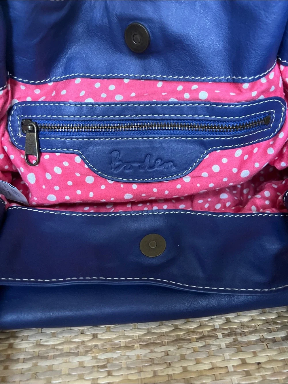 Boden Blue Leather Hobo Slouch Shop Tote Bag 100% Cotton Lining Vintage 90s Y2K